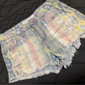 Celebrity Pink Multicolor Patterned Jean Shorts